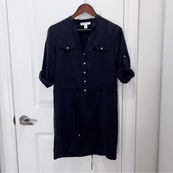 Button Down Mid-Sleeve Dress with Waist Ties - Picture 2 of 4